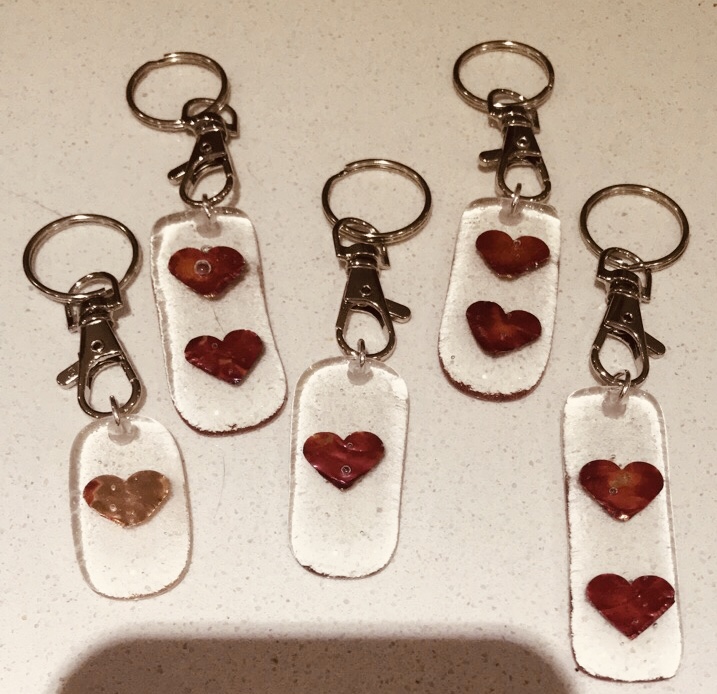 Key-fobs with copper hearts inside